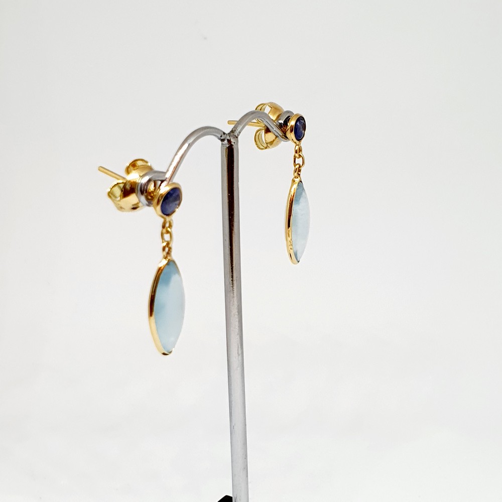 Aquamarine and Blue Sapphire Gemstone Earrings| Hoops 18K Gold | Mohan ...