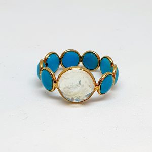 Turquoise Ring With Moonstone In 18Kt Yellow Gold
