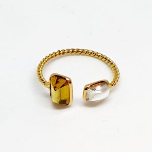 Citrine Ring With Moonstone In 18Kt Yellow Gold (1.250 Grams)