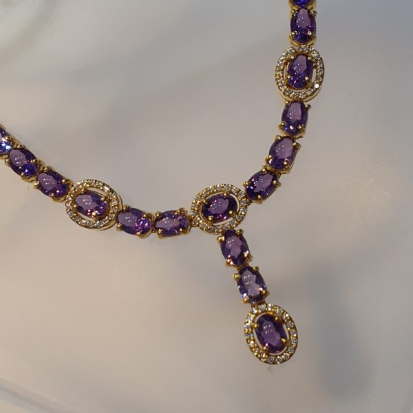 Amethyst with Cubic Zirconia Necklace in 18KT Yellow Gold