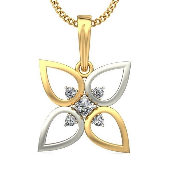 Floral Diamond Pendant In 2-tone 18Kt Gold (1.580 Gram) 