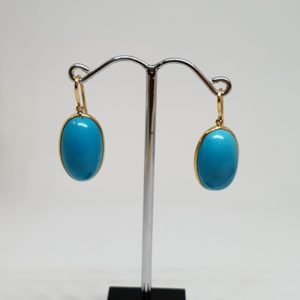 Oval Turquoise Gemstone Earrings – Hoops in 18K Yellow Gold