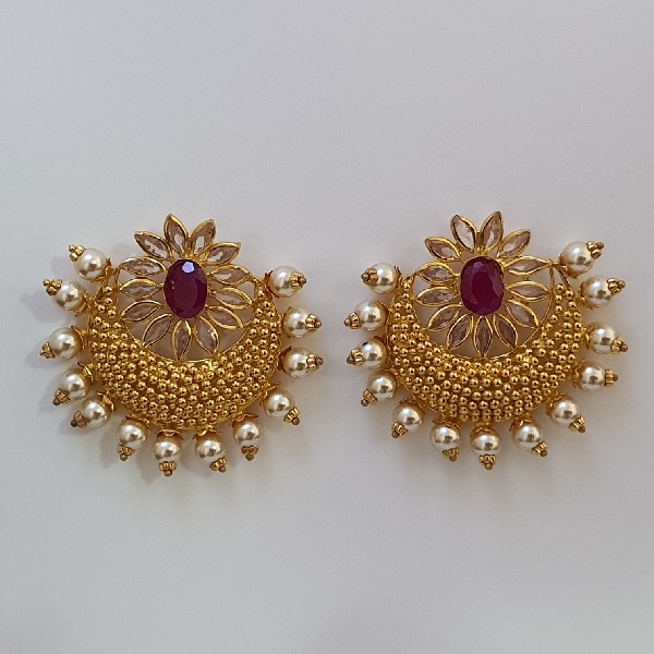 Gold Chaandbaalis (10.420 Grams) with Synthetic Stones, 22Kt Yellow Gold Jewellery – Earrings