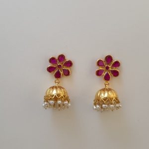 Gold Jumkis (5.620 Grams) with Synthetic Red Stones set in 22Kt Yellow Gold – Jhumkas