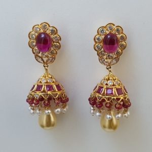 Handcrafted Ethnic Gold Jumkas set with Synthetic Stones