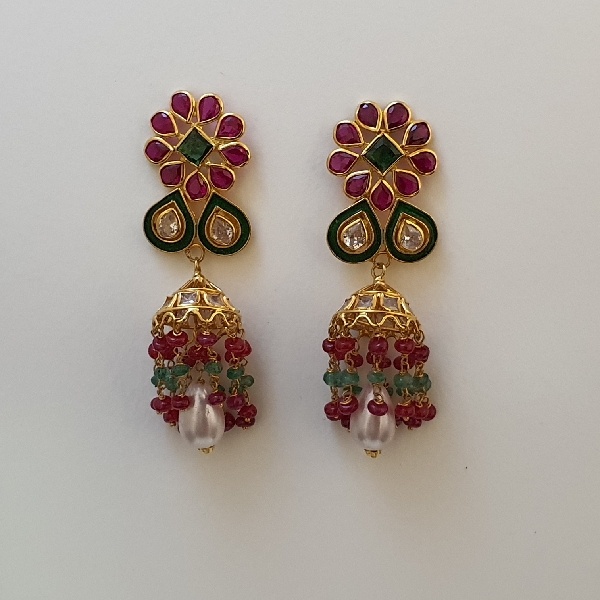 Gold Jumkis (7.860 Grams) with Synthetic Stones set in 22Kt Yellow Gold – Jhumkas