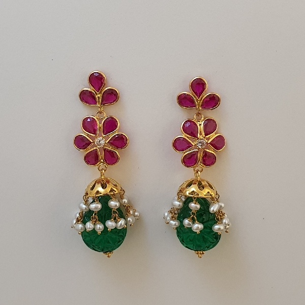 Gold Jumkis (5.500 Grams) with Synthetic Stones set in 22Kt Yellow Gold – Jhumkas