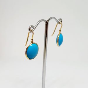 Turquoise Gemstone Earrings, Hoops In 18K Gold (1.560 Grams)