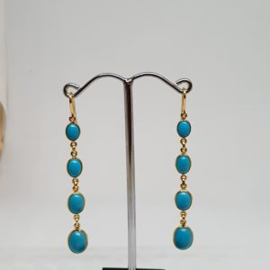 Oval Turquoise Gemstone Earrings, Hoops In 18K Gold (2.550 Grams)