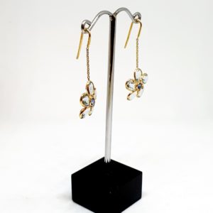 Aquamarine and Blue Sapphire Gemstone Hoops Earrings In 18K Gold
