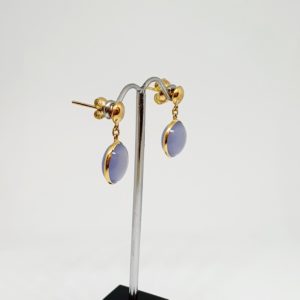 Iolite Gemstone Earrings In 18K Yellow Gold (2.950 Grams)