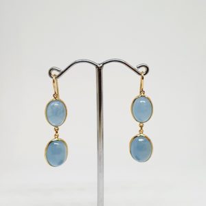 Aquamarine Cabachon Gemstone Earrings| Hoops In 18K Yellow Gold