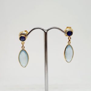 Aquamarine and Blue Sapphire Gemstone Earrings| Hoops 18K Gold