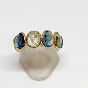 Blue Topaz Ring With Aquamarine In 18Kt Yellow Gold (1.980 Grams)