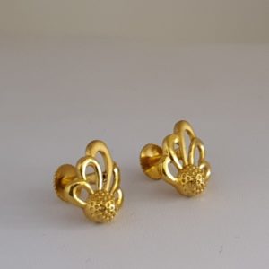 Plain Gold Earrings (2.920 Grams), 22Kt Plain Yellow Gold Jewellery – Ear Studs