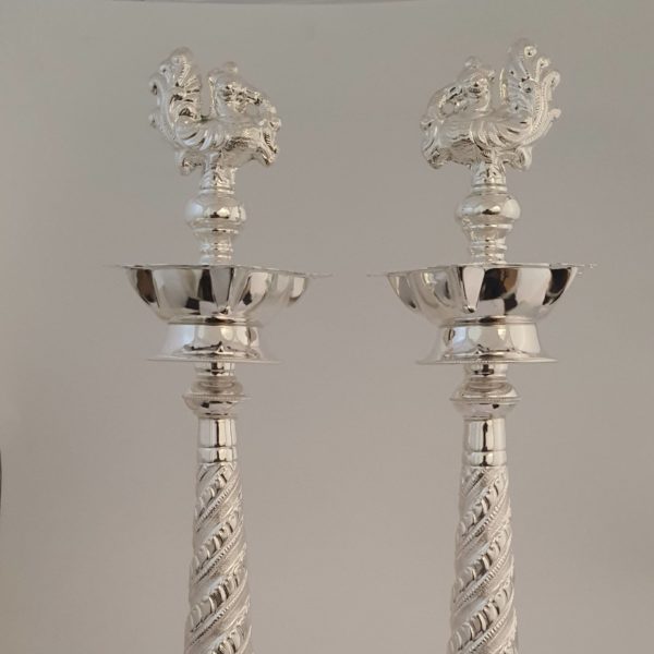 Handcrafted Silver Kuthuvilaku (545 Gms) for Pooja