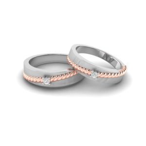 Platinum and 18K Gold Couple Rings with Diamonds (0.09 Ct)