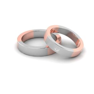Platinum and  18K Gold Couple Rings with Diamonds (0.04 Ct)