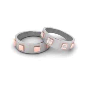 Platinum and  18K Gold Couple Rings with Diamonds (0.06 Ct)
