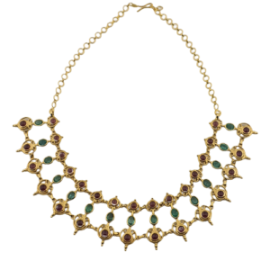 18K Yellow Gold Necklace (36.100 Grams) set with Emeralds & Garnets