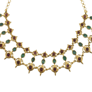 18K Yellow Gold Necklace (36.100 Grams) set with Emeralds & Garnets