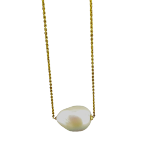 White Baroque Pearl Chain Necklace in 18K yellow Gold