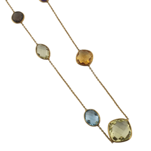 Gold Necklace With Multi Coloured Semi Precious Stones