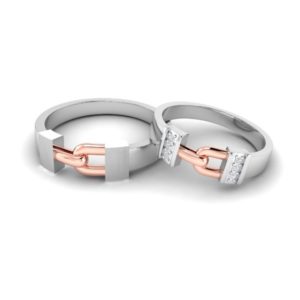 Diamond (0.06 cts) Wedding Bands in Classic Two Tone Platinum &18K Gold