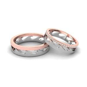 Platinum and  18K Gold Couple Rings with Diamonds (0.23 Ct)