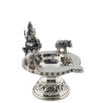 Silver Lakshmi Lamp (100 Gms) with Elephants in Antique Finish