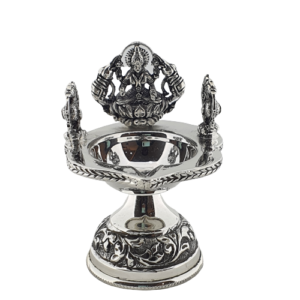 Silver Kamakshi Lamp (103.500 Gms) With Elephants In Antique Finish