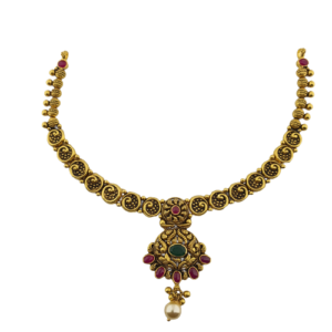 Antique Finish Necklace with Earrings in 916 Hallmarked Gold