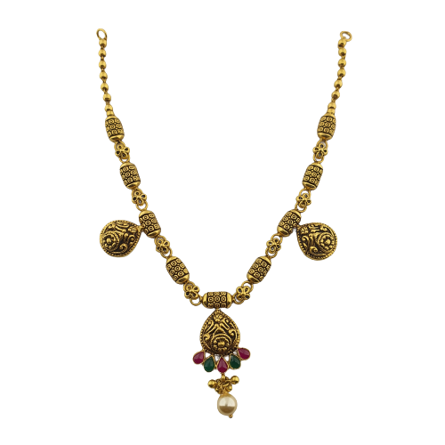 Light Weight 22 K Gold Antique Finish Necklace With Earrings