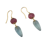 Pink Tourmaline with Aquamarine Gemstone Hoops in 18K Gold