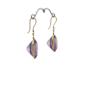 Amethyst And Diamond Gemstone Earrings | 18K Gold Hoops