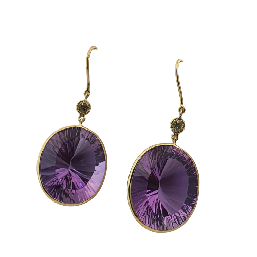 Amethyst And Diamond Gemstone Earrings | 18K Gold Hoops