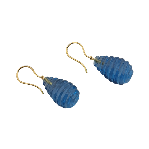 Blue Topaz Gemstone Earrings| Hoops in 18K Gold