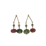 Pink & Green Tourmaline Gemstone Earring with Diamond in 18K Gold |Push Back Screw