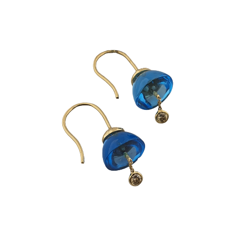 18K Gemstone Earrings with Blue Topaz & Diamonds | Hoops Style