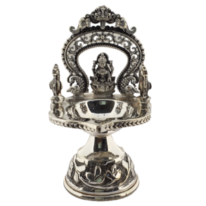 Handcrafted Silver Lakshmi Lamp (126.500 Gms) In Antique Finish