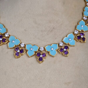 Turquoise enamel, Amethyst and Cubic Zircon Necklace set