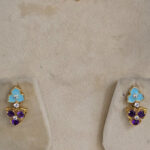 Turquoise Enamel Necklace and Earrings studded with Amethyst